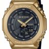 Men'S Casio | Casio Unisex Gold Toned Case Black Strap 2100 Series Watch