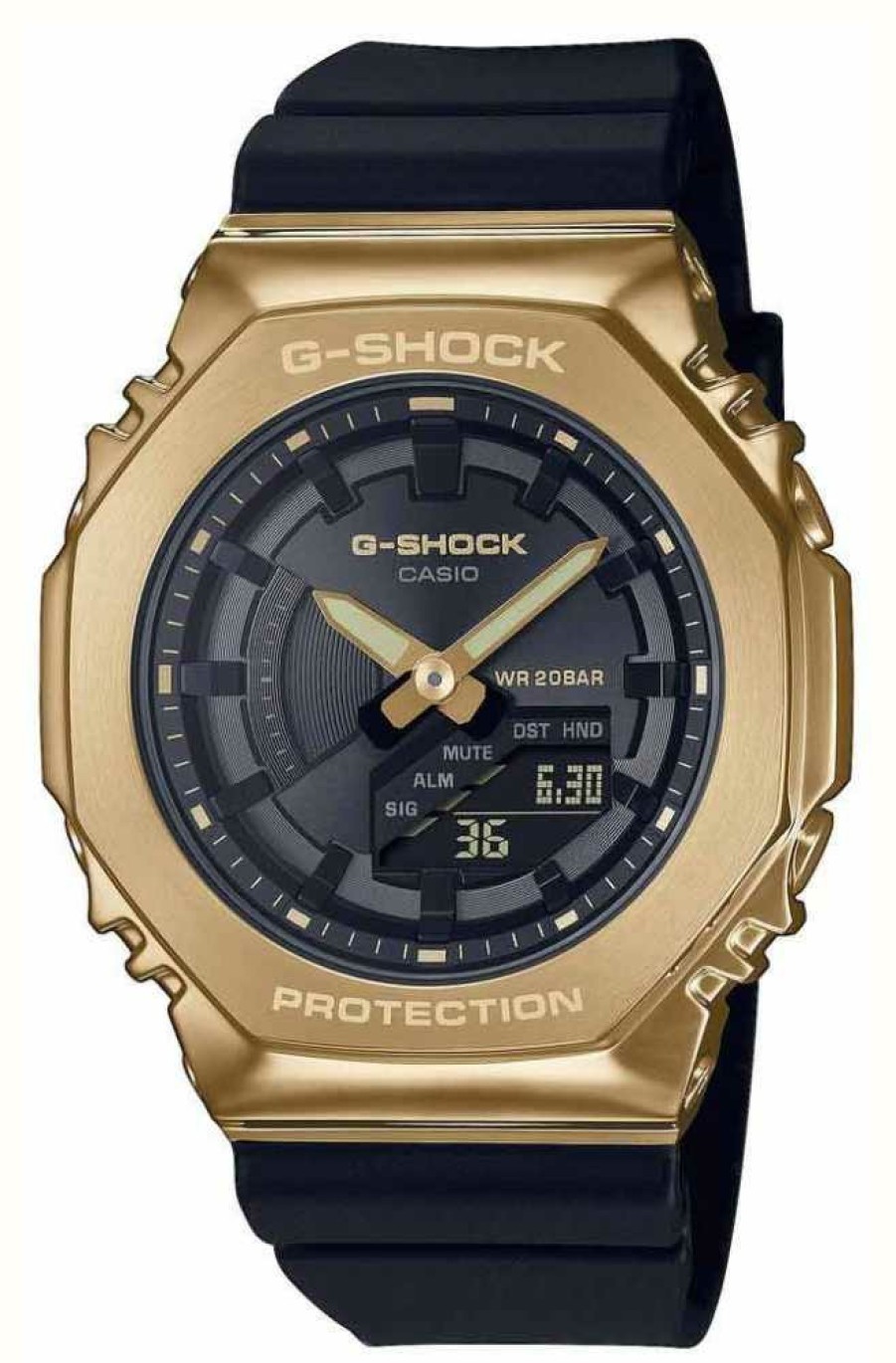 Men'S Casio | Casio Unisex Gold Toned Case Black Strap 2100 Series Watch