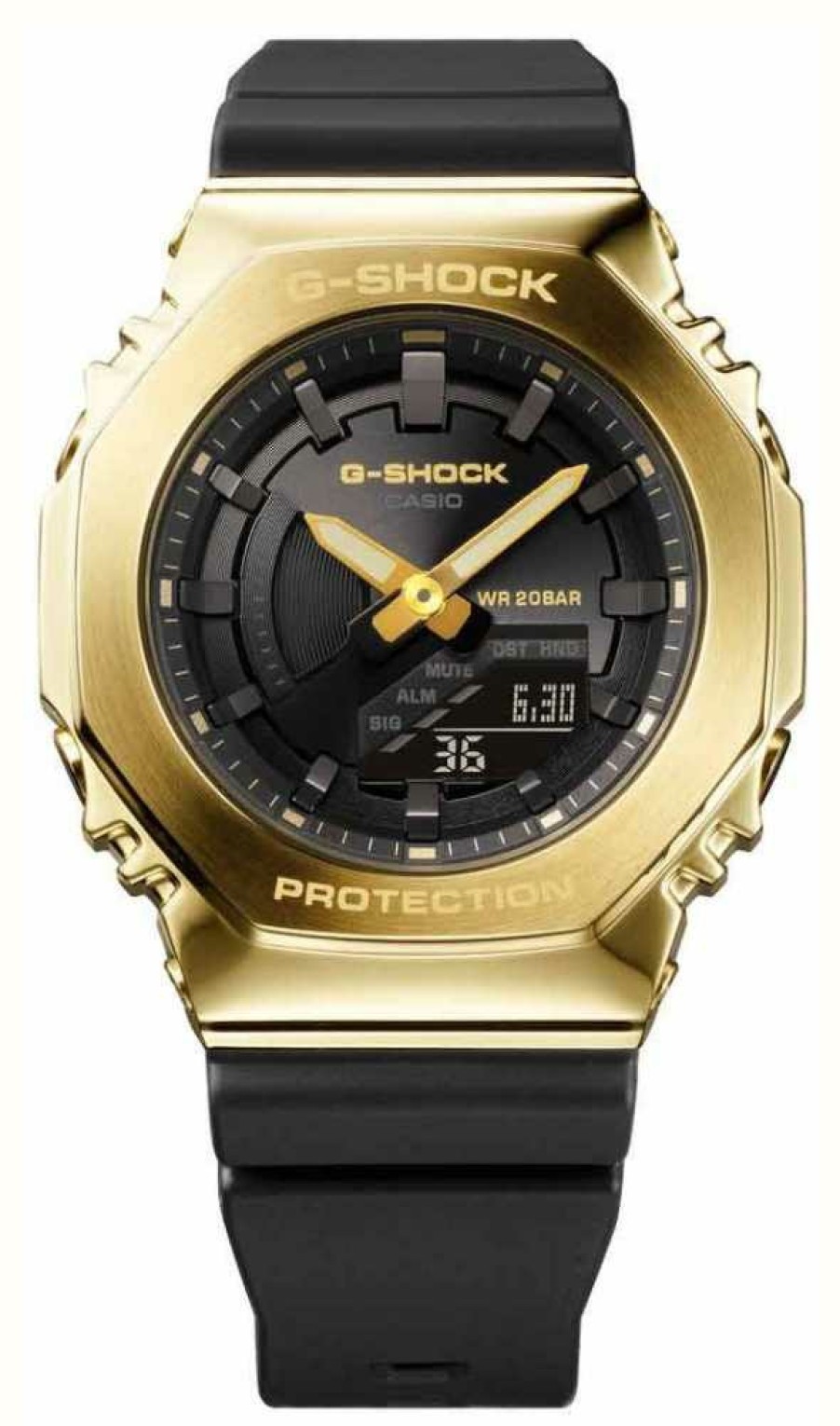 Men'S Casio | Casio Unisex Gold Toned Case Black Strap 2100 Series Watch