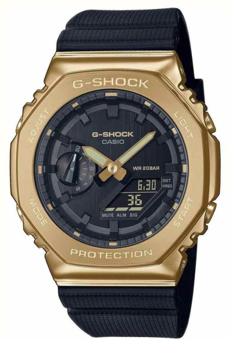 Men'S Casio | Casio Mens Gold Case Black Strap Watch