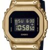 Men'S Casio | Casio Mens Gold Case Black Strap Watch