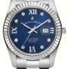 Women'S Jacques Du Manoir | Jacques Du Manoir Inspiration Roman Ii | 34Mm | Blue Dial | Stainless Steel Bracelet