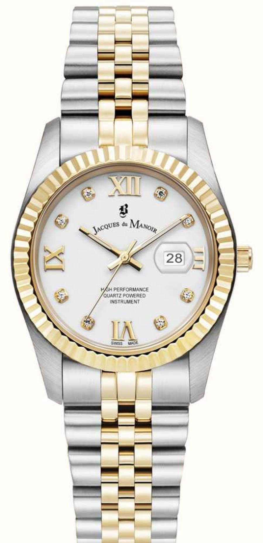 Women'S Jacques Du Manoir | Jacques Du Manoir Inspiration Roman Ii | 34Mm | White Dial | Two Tone Steel Bracelet