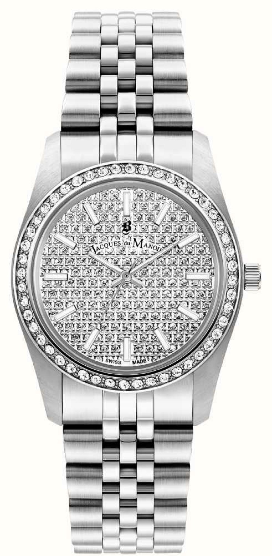 Women'S Jacques Du Manoir | Jacques Du Manoir Inspiration Glamour | 34Mm | Silver Pave Dial | Stainless Steel