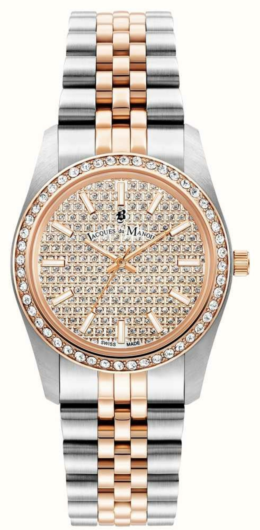 Women'S Jacques Du Manoir | Jacques Du Manoir Inspiration Glamour | 34Mm | Rose Gold Pave Dial | Two Tone Steel