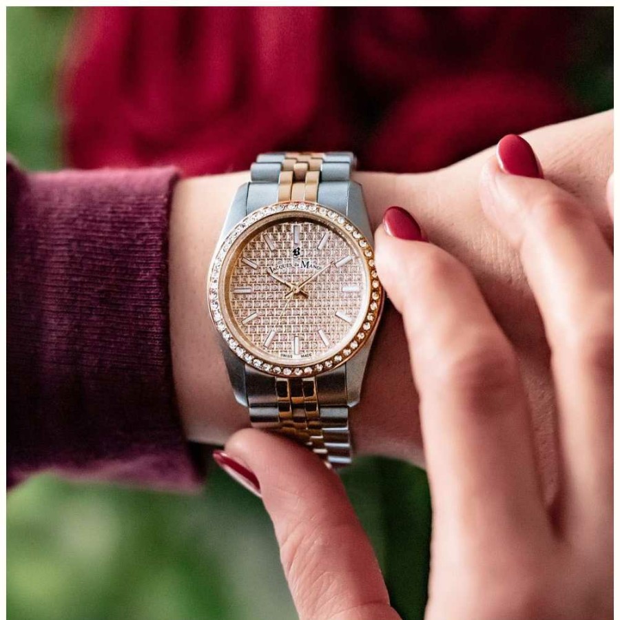 Women'S Jacques Du Manoir | Jacques Du Manoir Inspiration Glamour | 34Mm | Rose Gold Pave Dial | Two Tone Steel