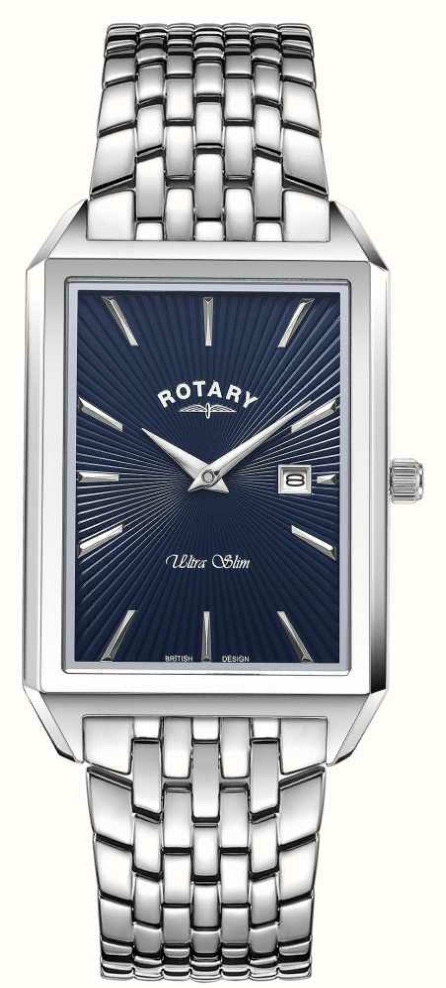 Men'S Rotary | Rotary Men'S Ultra Slim Square Dial Fine Link Stainless Steel