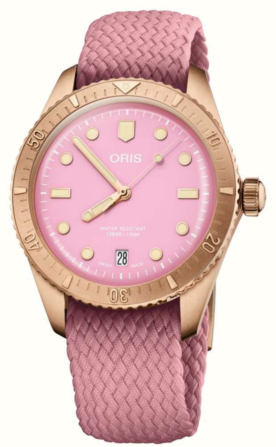 Men'S ORIS | Oris Divers Sixty-Five Cotton Candy Bronze Automatic (38Mm) Pink Dial / Recycled Textile Strap