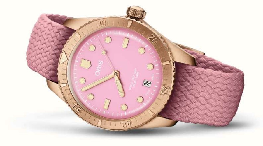 Men'S ORIS | Oris Divers Sixty-Five Cotton Candy Bronze Automatic (38Mm) Pink Dial / Recycled Textile Strap