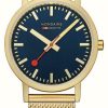 Men'S Mondaine | Mondaine Classic | 36Mm | Blue Dial | Ip Gold Mesh Bracelet