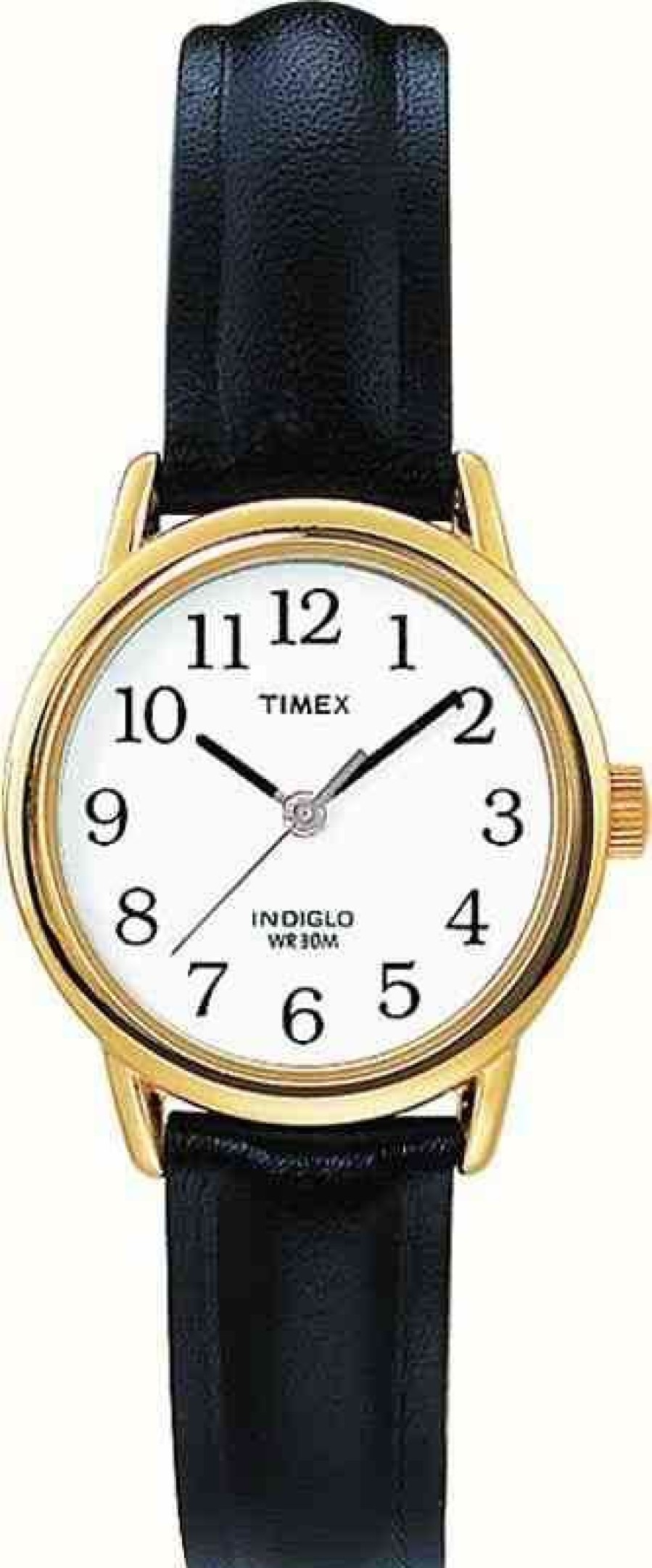 Women'S Timex | Timex Easy Reader Black Leather Strap Gold Plated Case