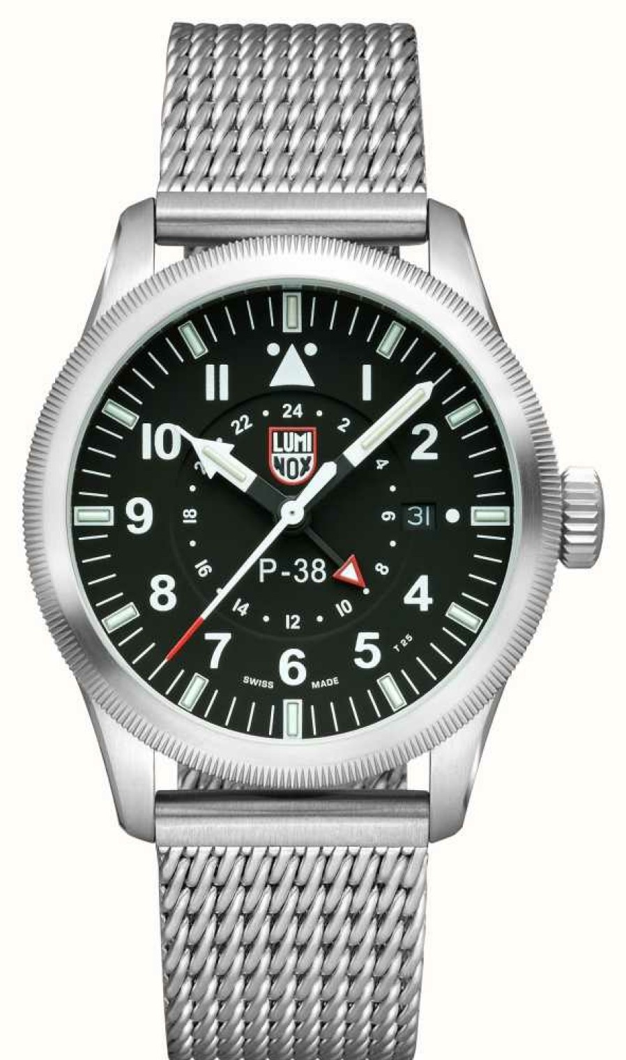 Men'S Luminox | Luminox P-38 Lightning 9520 Series 42Mm Steel Mesh