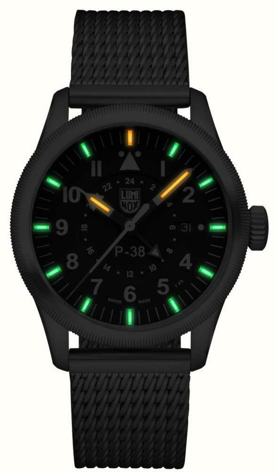 Men'S Luminox | Luminox P-38 Lightning 9520 Series 42Mm Steel Mesh