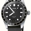 Men'S ORIS | Oris Divers Sixty-Five 12H Calibre 400 Automatic (40Mm) Black Dial / Black Leather Strap