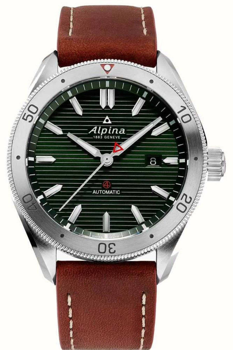 Men'S Alpina | Alpina Alpiner 4 Automatic (44Mm) Green Dial / Brown Leather