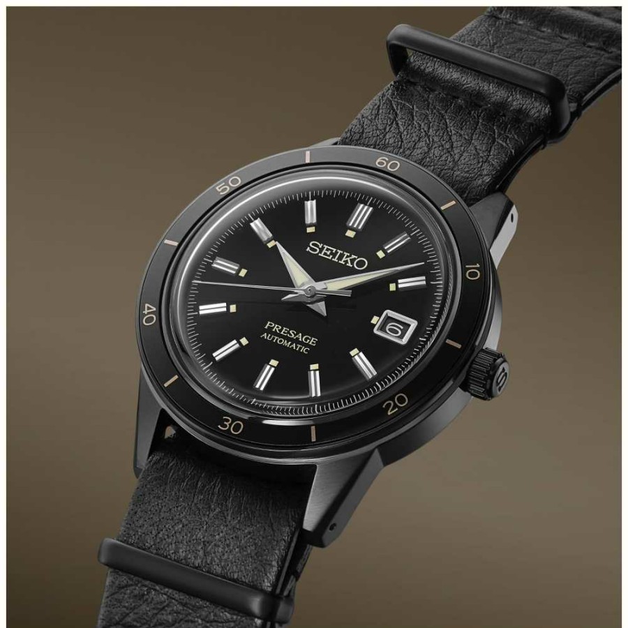 Men'S Seiko | Seiko Presage Style 60S Stealth Automatic Black Watch