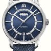 Men'S Maurice Lacroix | Maurice Lacroix Pontos Day-Date Blue Dial / Blue Textile Strap