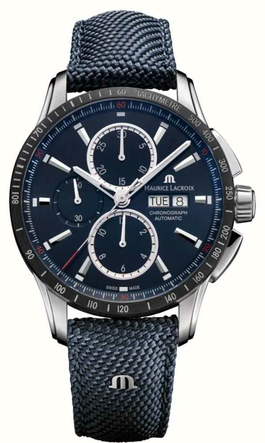 Men'S Maurice Lacroix | Maurice Lacroix Pontos S Chronograph (43Mm) Blue Dial / Blue Textile