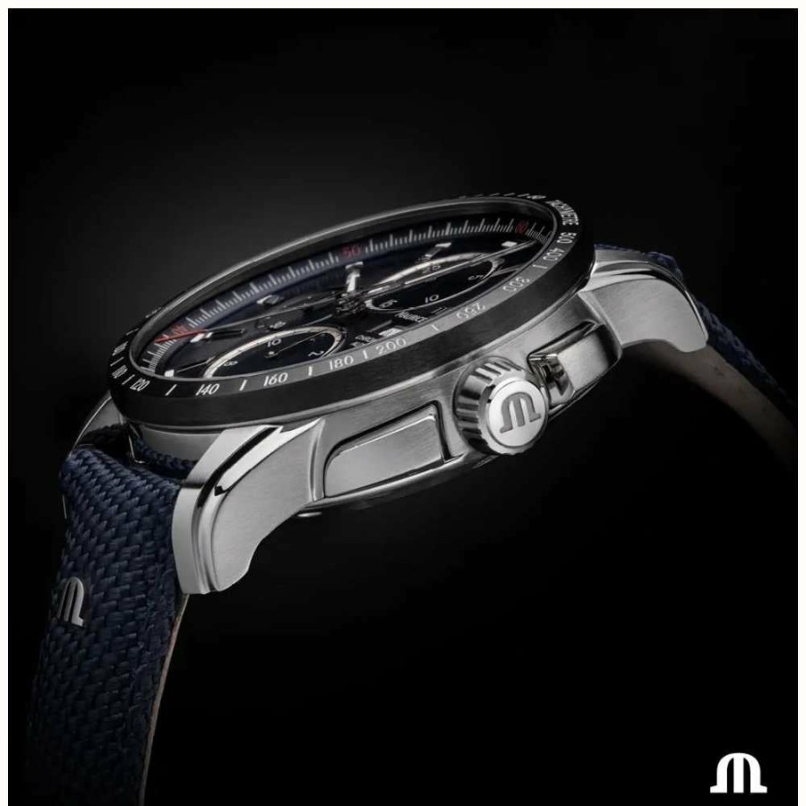 Men'S Maurice Lacroix | Maurice Lacroix Pontos S Chronograph (43Mm) Blue Dial / Blue Textile