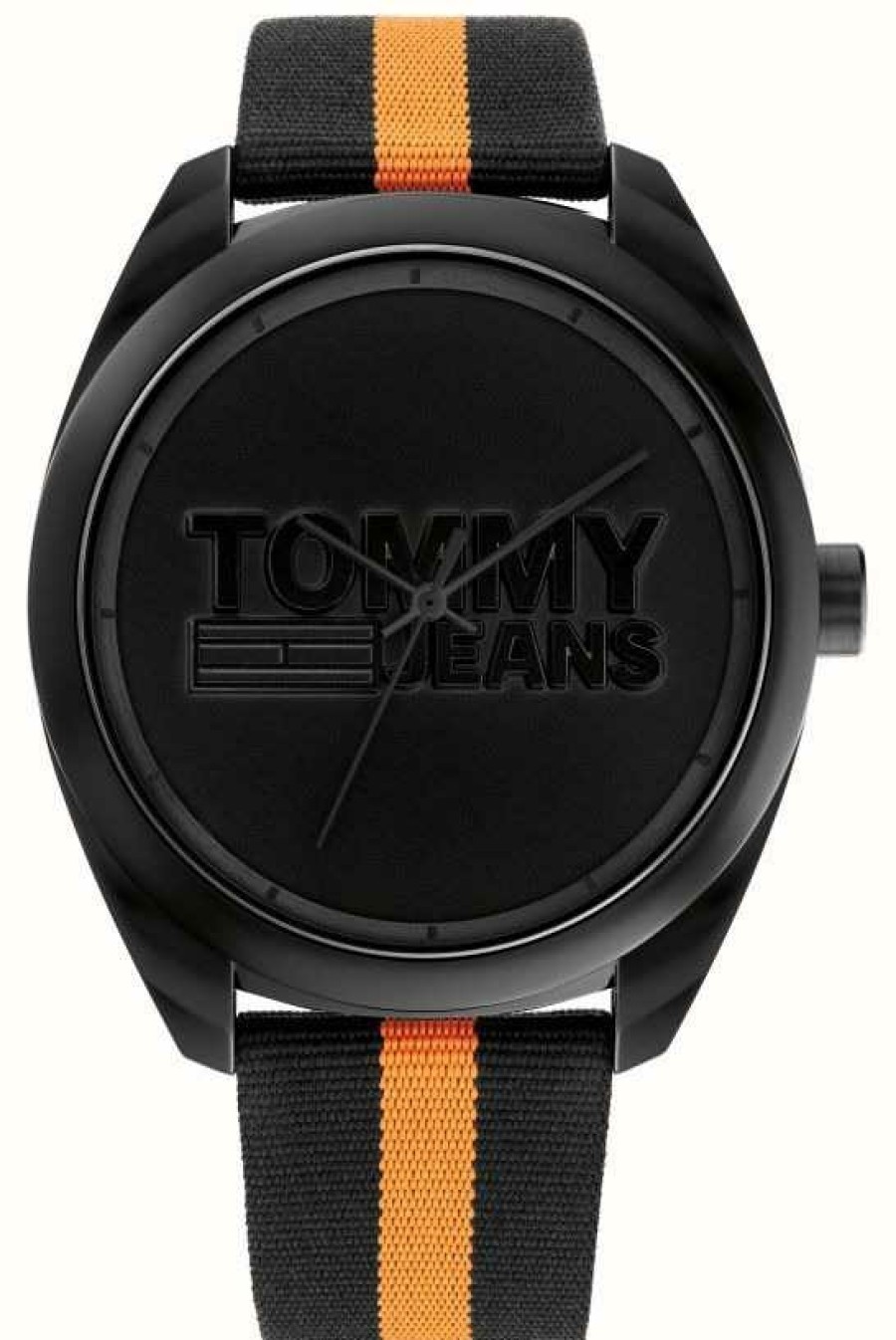 Men'S Tommy Hilfiger | Tommy Jeans Men'S | Black Dial | Black And Orange Nylon Strap