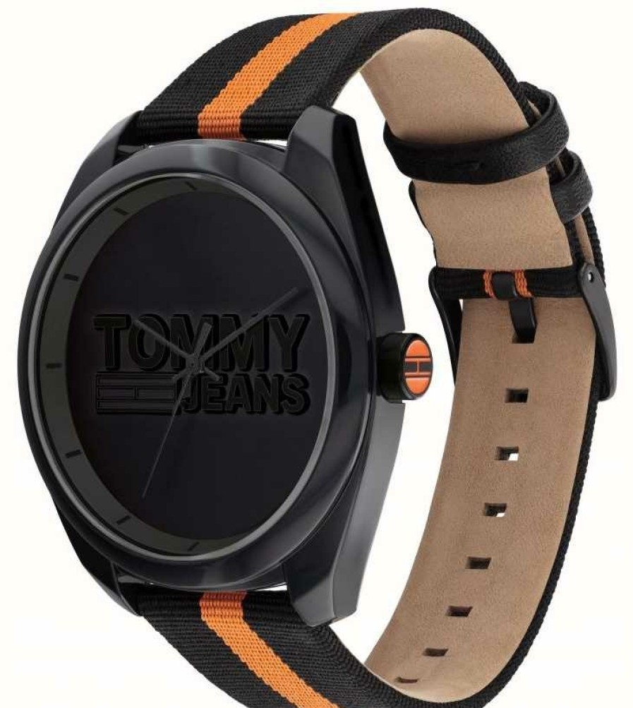 Men'S Tommy Hilfiger | Tommy Jeans Men'S | Black Dial | Black And Orange Nylon Strap