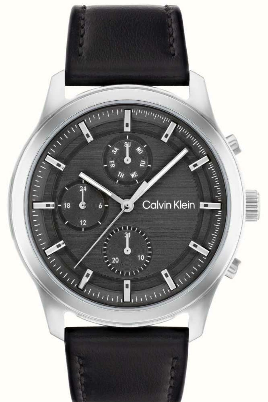 Men'S Calvin Klein | Calvin Klein Men'S | Black Chronograph Dial | Black Leather Strap