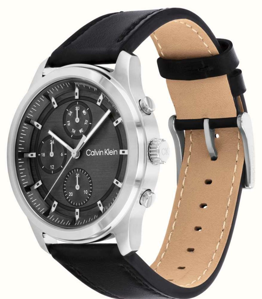 Men'S Calvin Klein | Calvin Klein Men'S | Black Chronograph Dial | Black Leather Strap