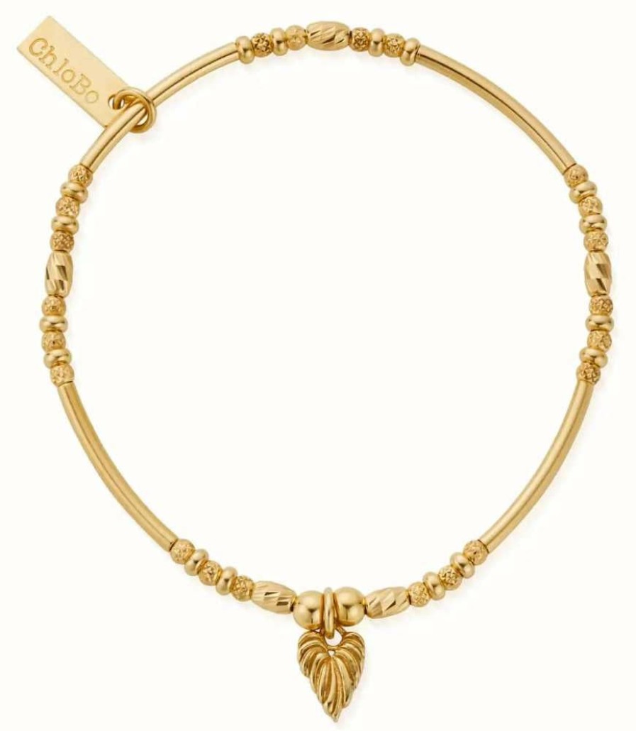 Jewelry ChloBo Jewellery | Chlobo Leaf Heart Sparkle Gold Plated Bracelet