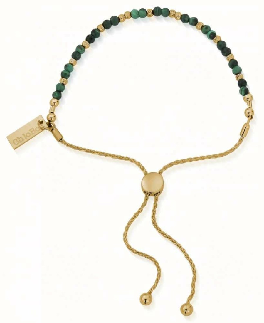 Jewelry ChloBo Jewellery | Chlobo Dainty Sparkle Malachite Gold Tone Adjustable Bracelet