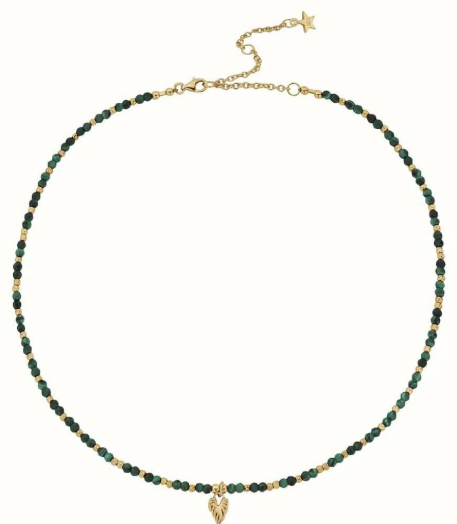 Jewelry ChloBo Jewellery | Chlobo Leaf Heart Sparkle Malachite Necklace