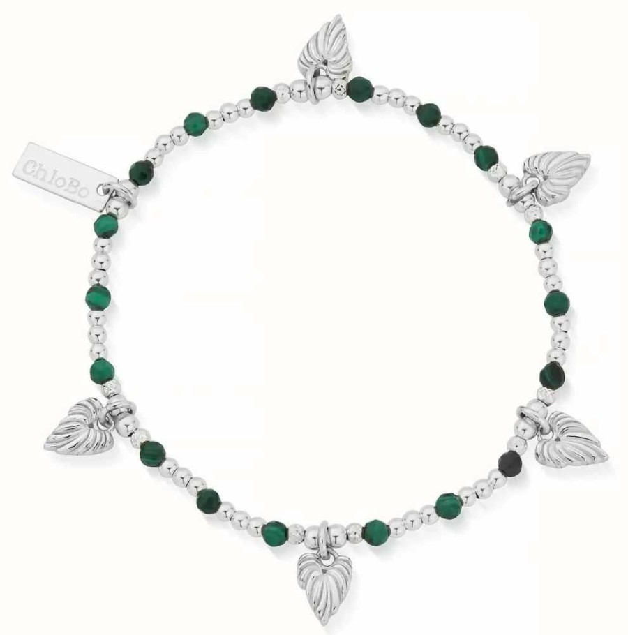 Jewelry ChloBo Jewellery | Chlobo Leaf Heart Malachite Sterling Silver Bracelet