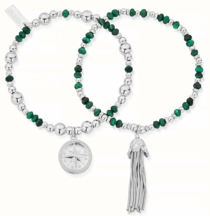 Jewelry ChloBo Jewellery | Chlobo Forever Wandering Malachite Sterling Silver Set Of 2