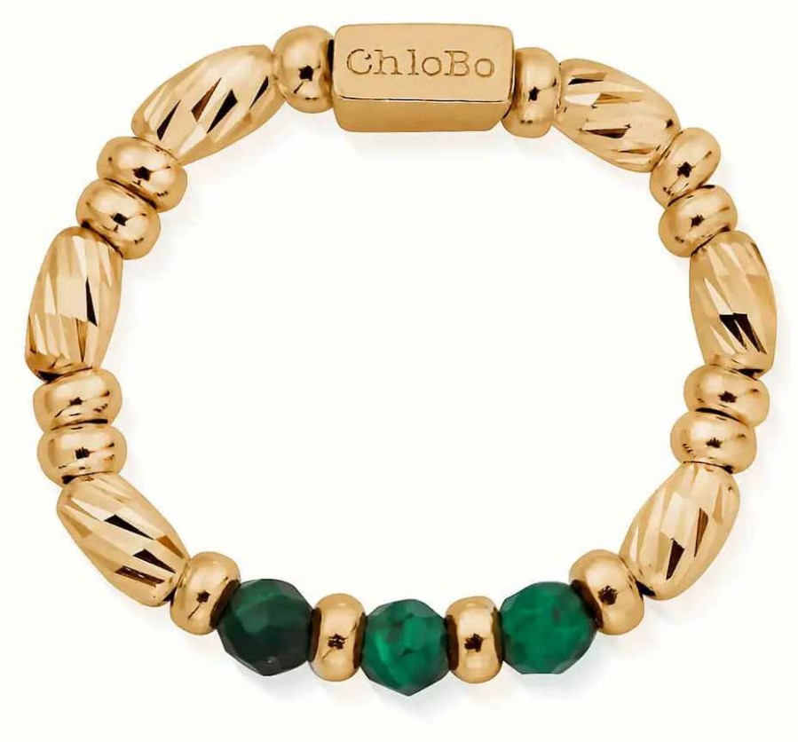 Jewelry ChloBo Jewellery | Chlobo Gold Malachite Sparkle Ring Of Empowerment Medium