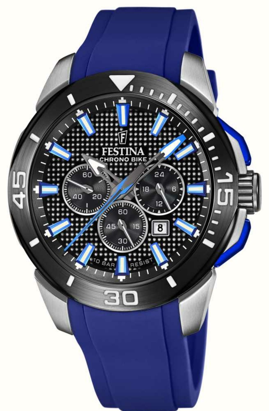 Men'S Festina | Festina Chrono Bike 2022 Black Dial / Blue Rubber