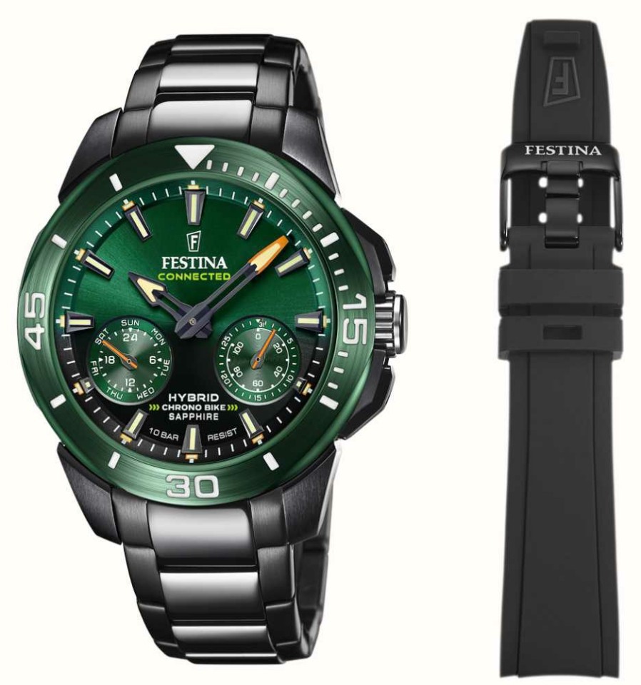 Men'S Festina | Festina Chrono Bike Special Edition Hybrid Connected Green / Black