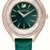 Women'S Swarovski | Swarovski Crystalline Aura | Green Dial | Green Leather Strap