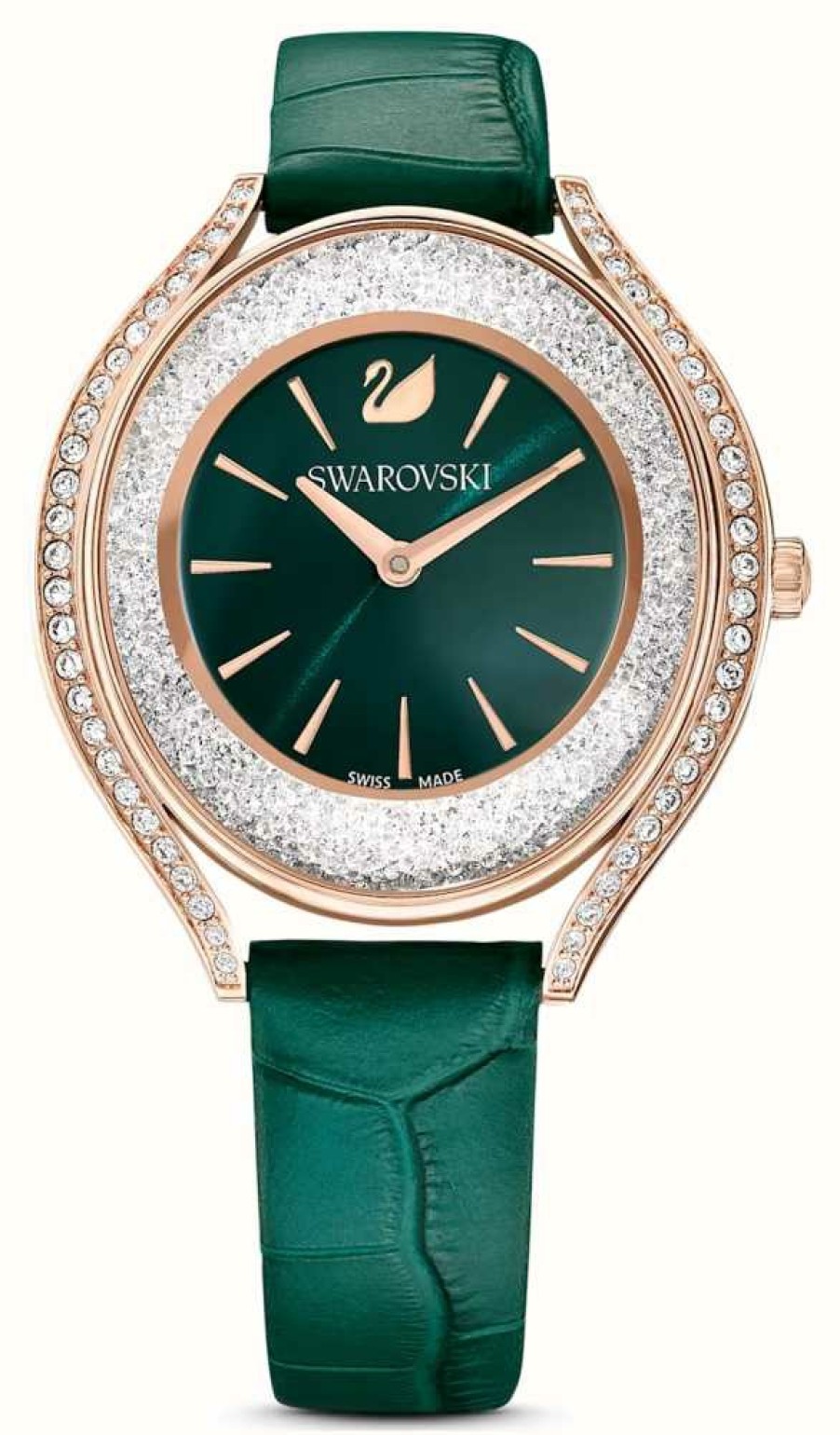 Women'S Swarovski | Swarovski Crystalline Aura | Green Dial | Green Leather Strap