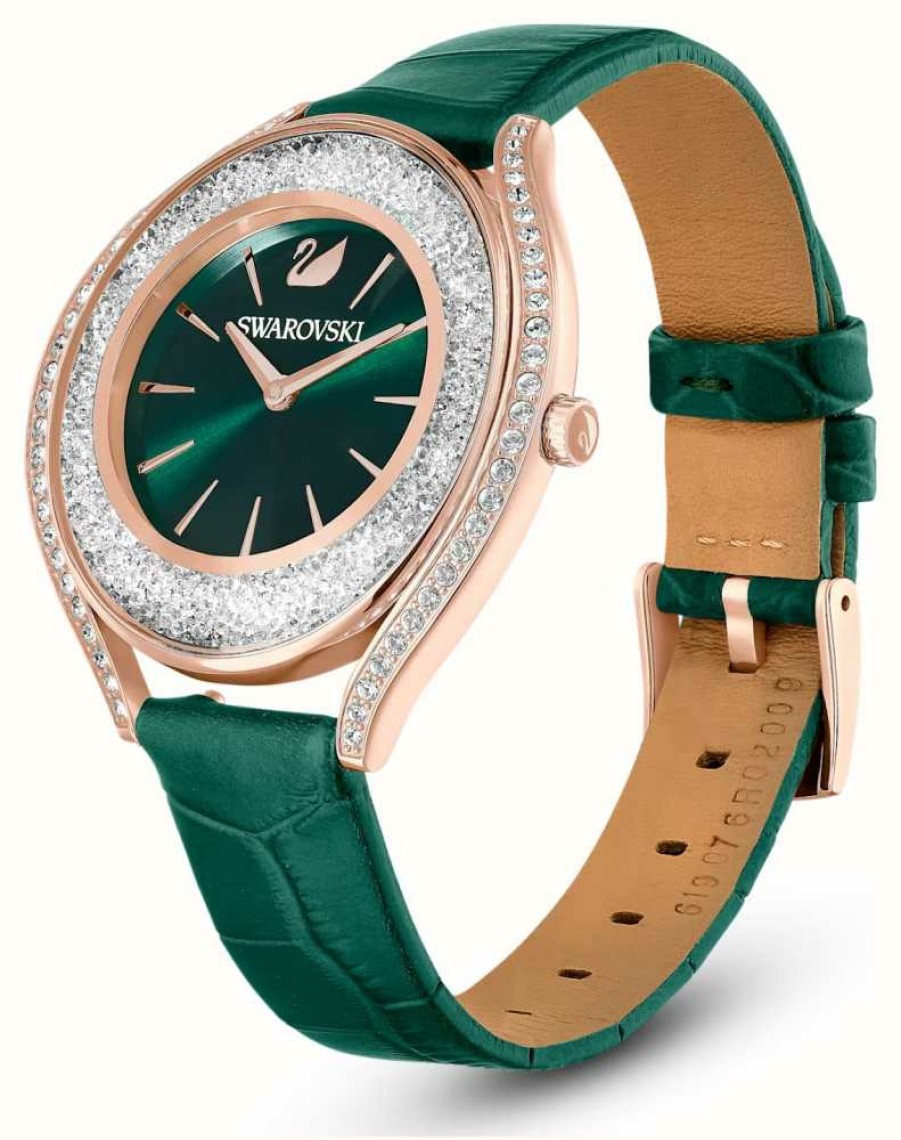 Women'S Swarovski | Swarovski Crystalline Aura | Green Dial | Green Leather Strap