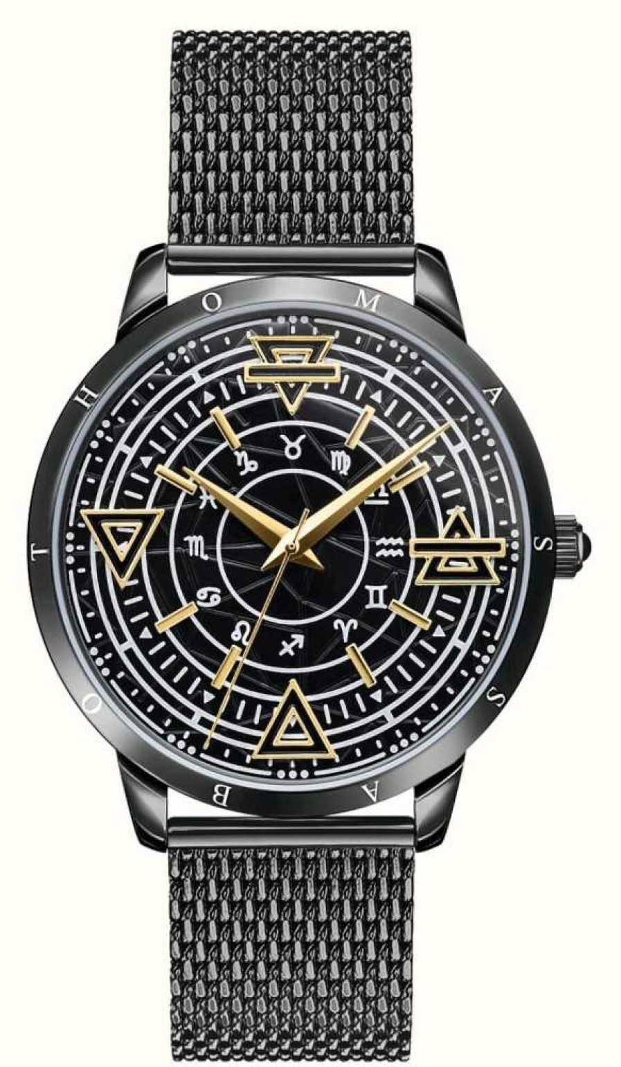 Men'S Thomas Sabo | Thomas Sabo Men'S Rebel At Heart | Black Elements Dial | Black Steel Mesh Bracelet