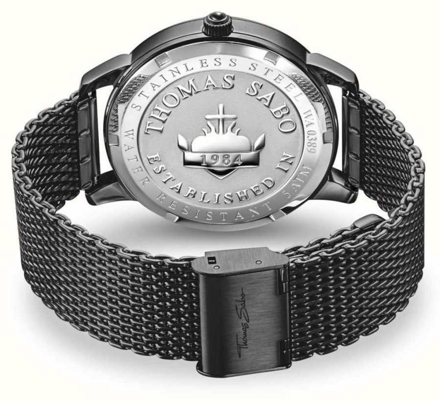 Men'S Thomas Sabo | Thomas Sabo Men'S Rebel At Heart | Black Elements Dial | Black Steel Mesh Bracelet