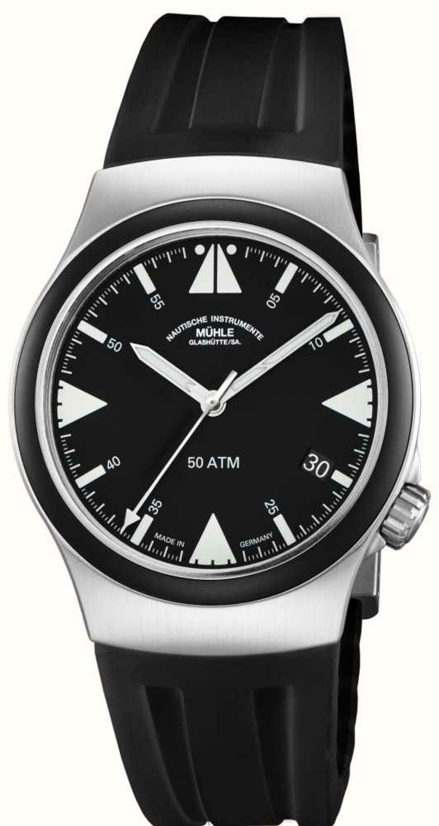 Men'S Muhle Glashutte | Muhle Glashutte Sar Mission Timer Titan Black Rubber Strap