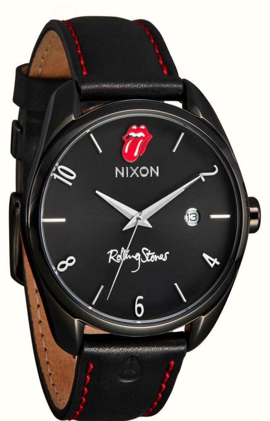 Women'S Nixon | Nixon Thalia | Rolling Stones | Black Dial | Black Leather Strap