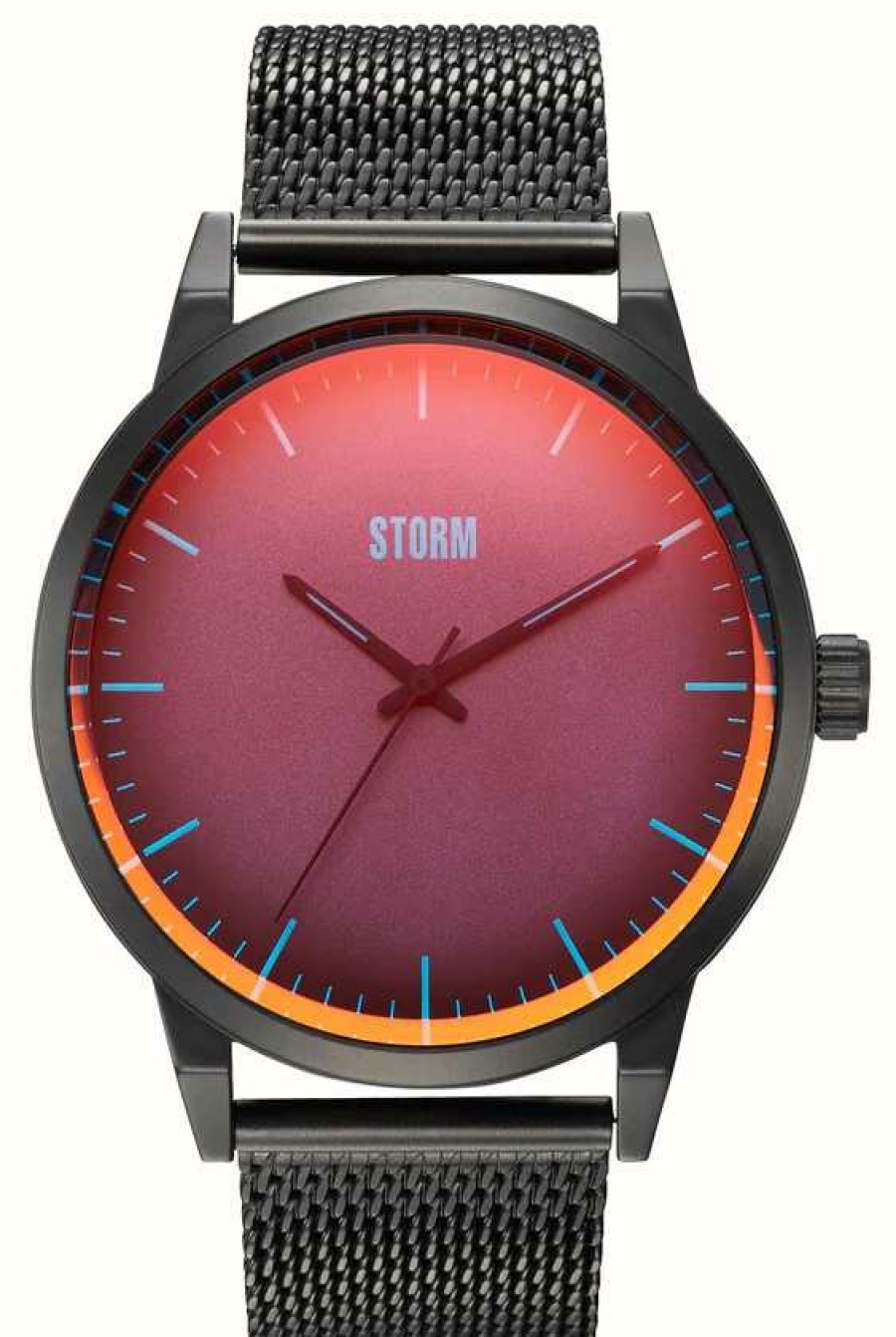 Men'S STORM | Storm Styro Slate Red | Black Mesh Bracelet