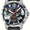 Men'S Certina | Certina Ds Podium Lap Timer | Camouflage Dial | Black Leather Strap