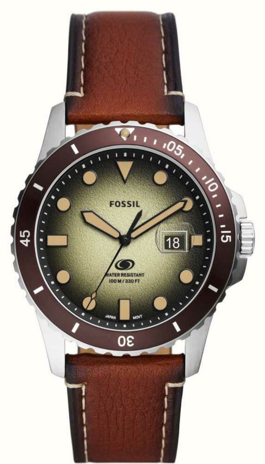 Men'S Fossil | Fossil Men'S Blue | Green Dial | Brown Eco Leather Strap