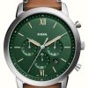 Men'S Fossil | Fossil Men'S Neutra | Green Chronograph Dial | Tan Eco Leather Strap