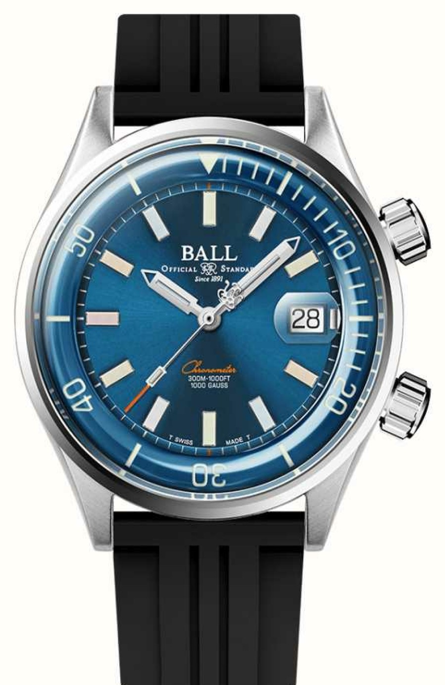 Men'S Ball Watch Company | Ball Watch Company Engineer Master Ii Diver Chronometer 42Mm Blue Dial Black Rubber Strap