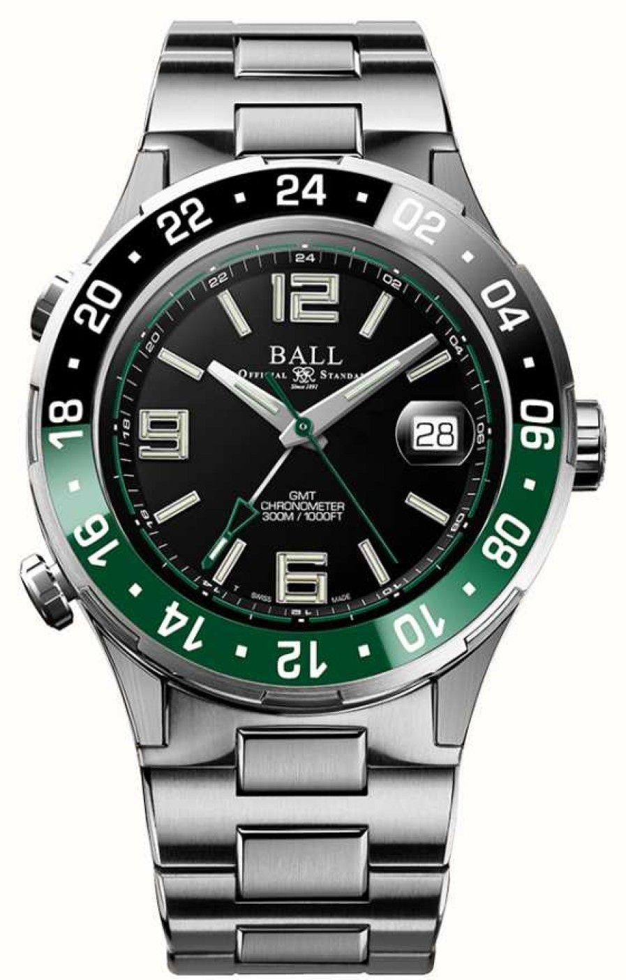 Men'S Ball Watch Company | Ball Watch Company Roadmaster Pilot Gmt Limited Edition Green/Black Black Bezel