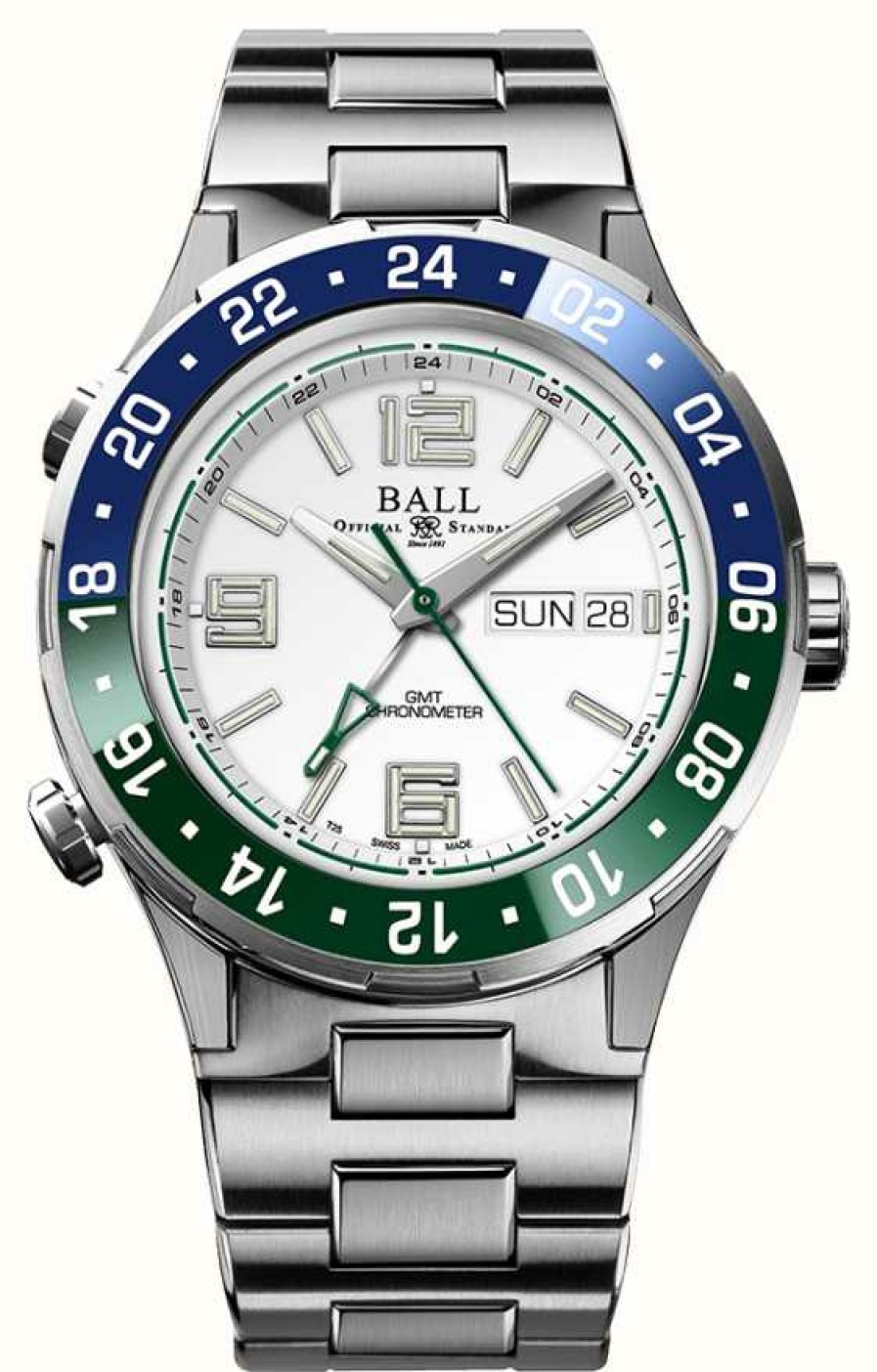 Men'S Ball Watch Company | Ball Watch Company Roadmaster Marine Gmt Blue/Green Bezel White Dial