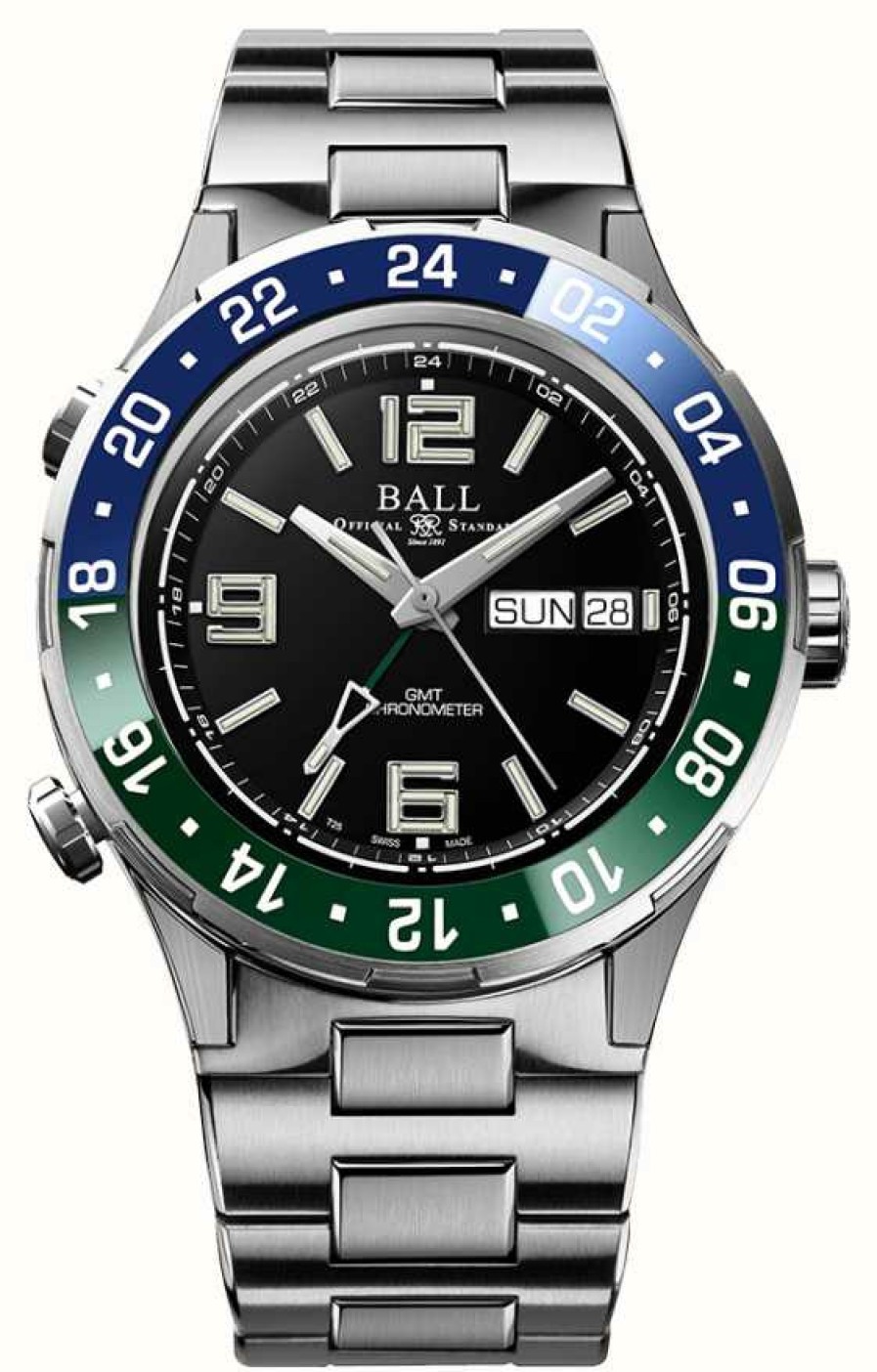 Men'S Ball Watch Company | Ball Watch Company Roadmaster Marine Gmt Blue/Green Bezel Black Dial